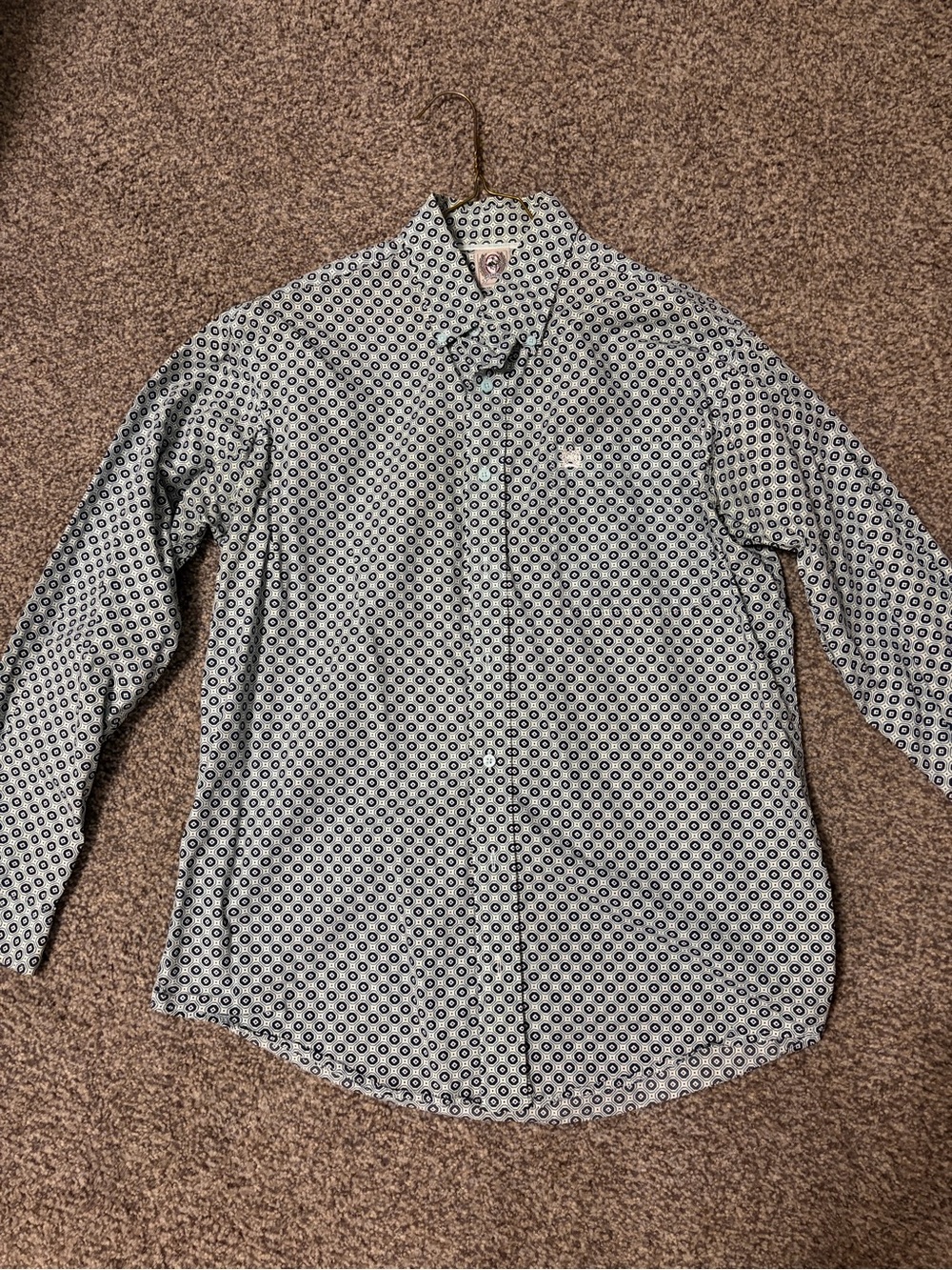 Cinch Men's White and Blue Geometric Button-Down Shirt